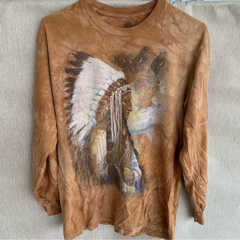 Native American Long Sleeve Tee Shirt Adult Size Medium Headdress Feathers